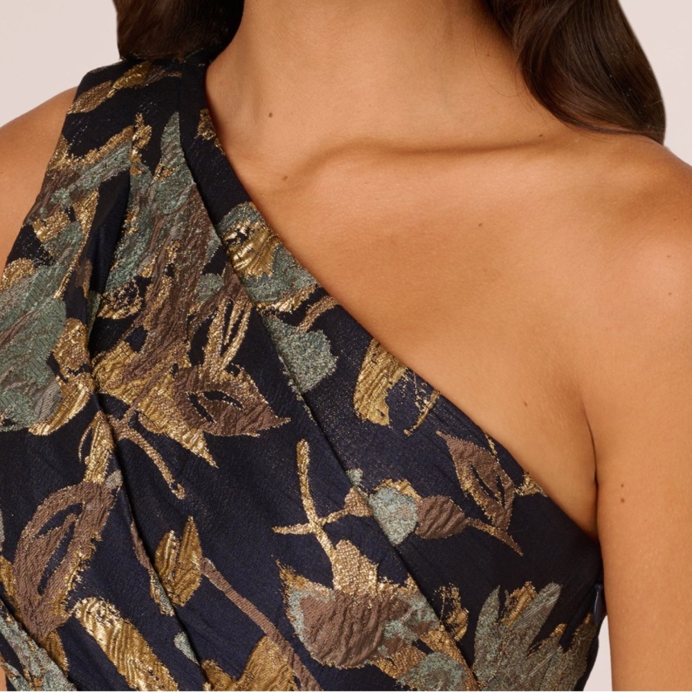 Adrianna Papell One-Shoulder Jacquard Evening Gown - Picture 3 of 10